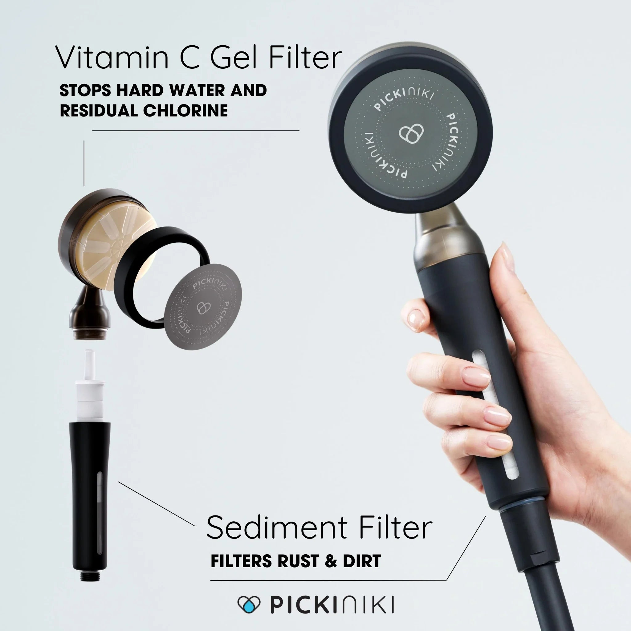 Pommeau de douche filtrant PICKI NIKI noir avec filtre gel à la vitamine C