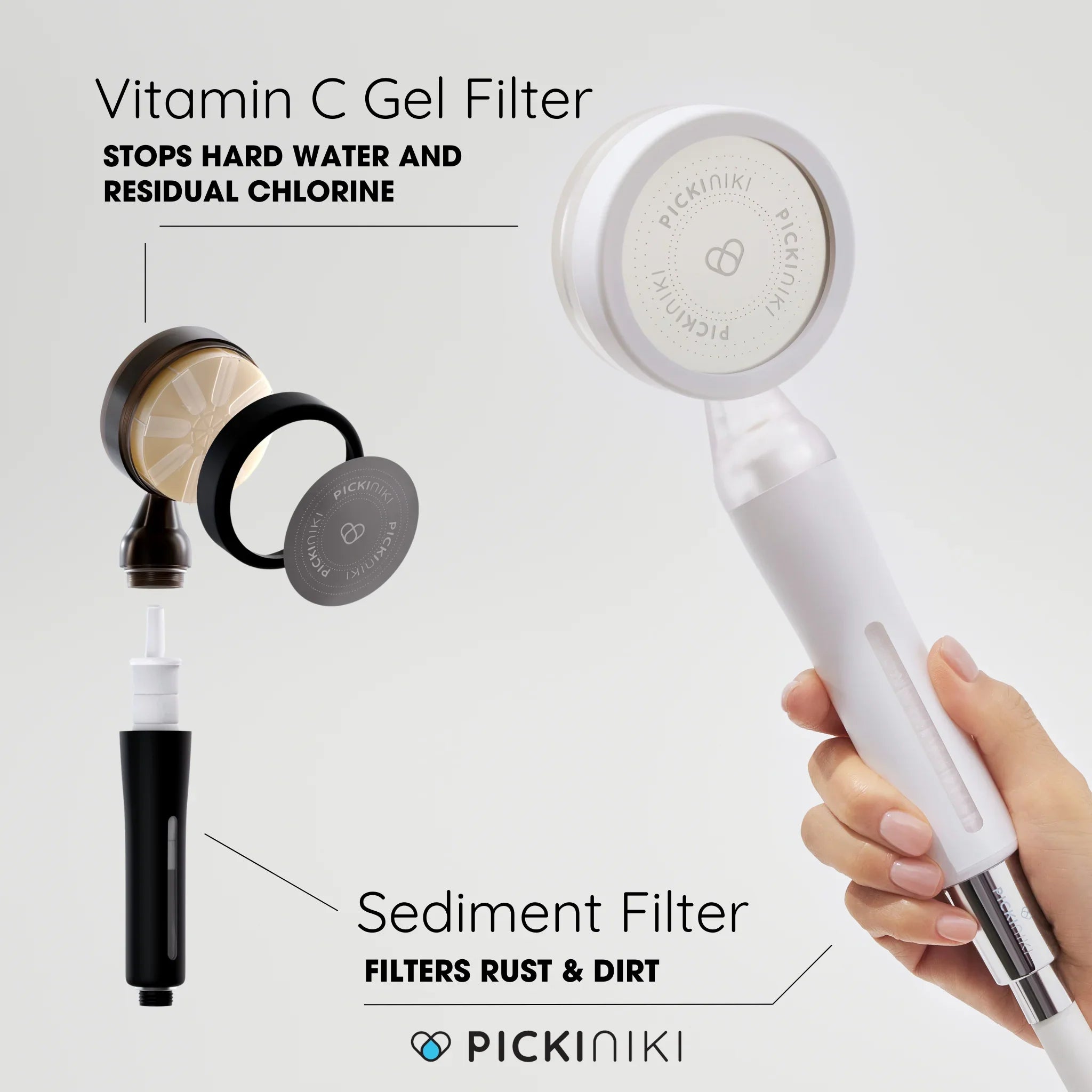 Pommeau de douche filtrant PICKI NIKI blanc avec filtre gel à la vitamine C